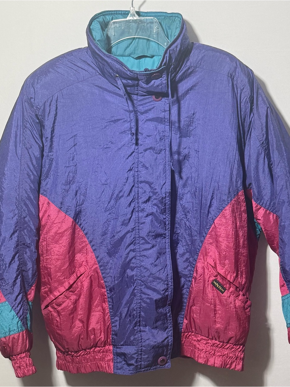 Izzi Colorblock Windbreaker Coat - Purple & Pink Nylon Vintage 80s Womens M